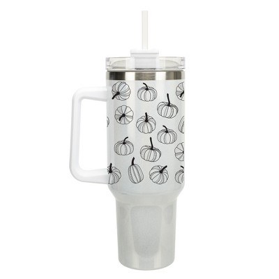 Elanze Designs Fall Pumpkin Autumn Season 40 oz. Stainless Steel, Large Water Bottle Coffee Mug, Spill & Leak Resistant, Thermal Travel Tumbler with