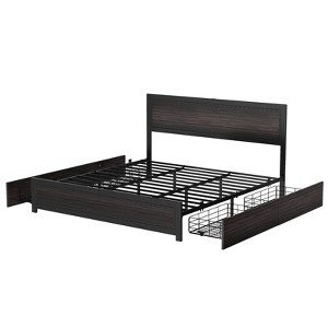 COZONY Platform Bed with 4 Storage Drawers, Charging Station Riveted Headboard No Box Spring - 1 of 4