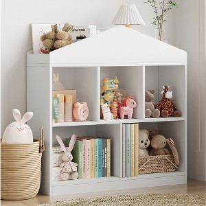 Toy Storage Organizer 5-Cubby Kids Bookshelf White Bookcase Toddlers Playhouse Cabinet Shelf Wooden CubbyToy Shelf Playroom, Nursery, Kids Room - 1 of 4