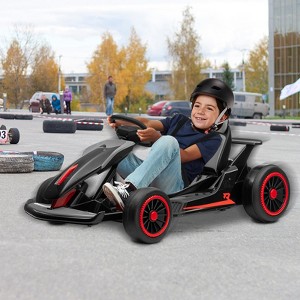 24V Kids Go Kart, Powerful Drift Kart with Dual 150W Motors, High Speed Electric Outdoor Ride On Toy, Battery Powered Ride On Racing Car with Music - 1 of 4