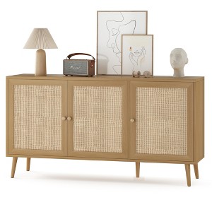 3-Door Rattan Sideboard Buffet Cabinet, Modern Storage Console for Kitchen, Dining Room & Living Room - 1 of 4