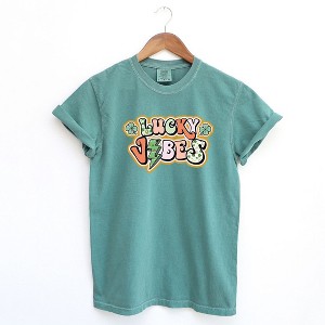 Simply Sage Market Women's Lucky Vibes Lightning Bolt Short Sleeve Garment Dyed Tee - 1 of 2