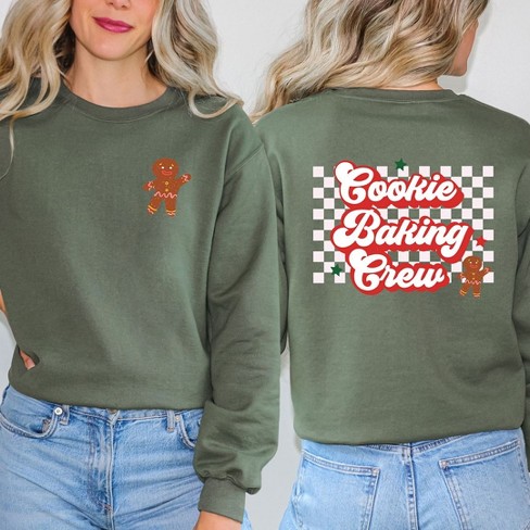 Simply Sage Market Women's Graphic Sweatshirt Cookie Baking Crew Checkered Front and Back - image 1 of 4