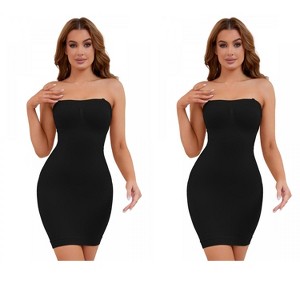 INSPIRE CHIC 2 Pcs Women's Tummy Control Seamless Underdress Strapless Full Body Shaper Slips Dress - 1 of 4