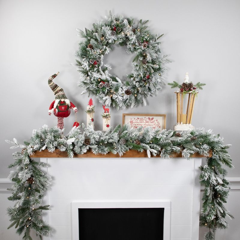 Northlight Real Touch™️ Pre-Lit Flocked Rosemary Emerald Angel Pine Artificial Christmas Wreath - 30" - Clear LED Lights, 3 of 11