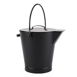 ACHLA Designs 13" Versatile Round Steel Ash Bucket & Cover Black - 1 of 4