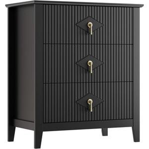 27.6" Fluted 3-Drawer Dresser - Modern Wood Chest w/Nightstand Function for Bedroom, Living Room, Hallway, Entryway - 1 of 1