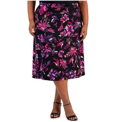 Kasper Womens Pull On Floral Midi Skirt, Pink, 2X