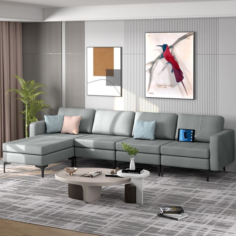 Costway Modular L-shaped Sectional Sofa w/ Reversible Chaise & 2 USB Ports, 3 of 11