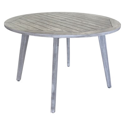 Teak Round La Jolla Outdoor Dining Table with Umbrella Hole and Cover - Driftwood Gray - Courtyard Casual