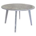 Teak Round La Jolla Outdoor Dining Table with Umbrella Hole and Cover - Driftwood Gray - Courtyard Casual