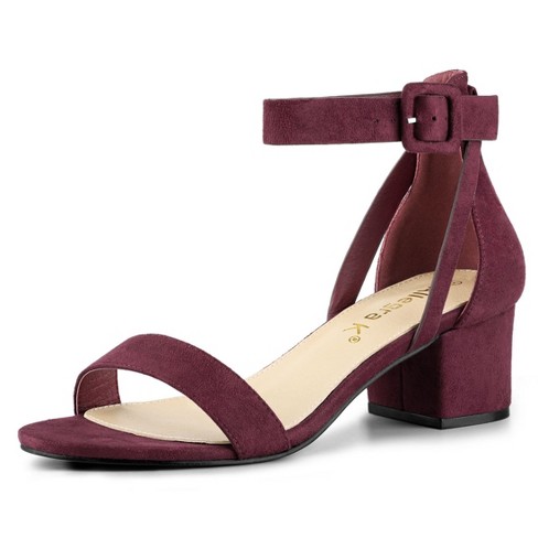 Allegra K Women s Open Toe Adjustable Ankle Strap Block Low Heel Sandals Burgundy 8 Target