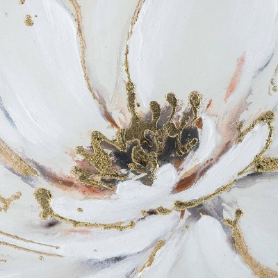 Large White and Gold Floral Canvas Print