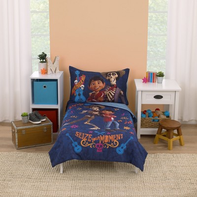 Image of Disney Coco Navy, Orange, and Light Blue, Seize Your Moment 4 Piece Toddler Bed Set