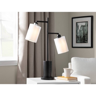 Adjustable Black Metal Table Lamp with White Shades