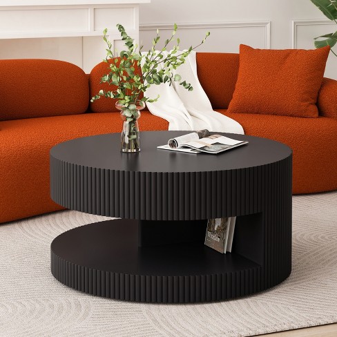 31.5''W Vertical Stripe Design Coffee Table, Modern Round Center Table with Storage for Living Room, Bedroom and Study - ModernLuxe - image 1 of 4