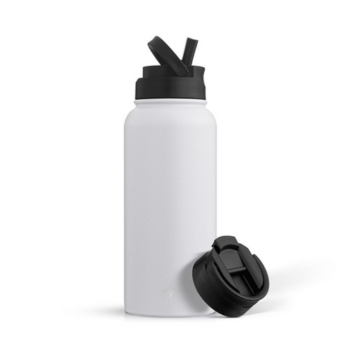White Water Bottle 32 oz Stainless Steel Water Bottle 1L Vacuum BPA Free  Water Bottle with StrawS & Leak Proof Spout Lids & Straw Brush