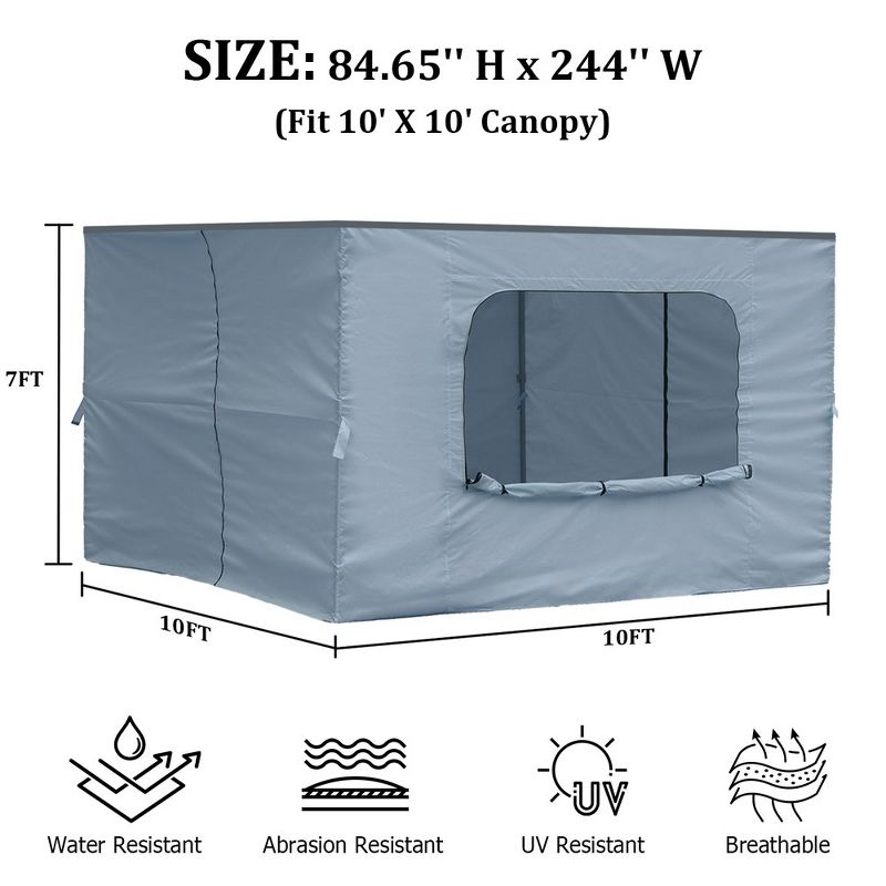 Aoodor Canopy Sidewall Replacement with 2 Side Zipper and Windows for 10' x 10' Pop Up Canopy Tent (Sidewall Only), 4 of 8