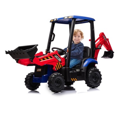 4 in 1 Ride on Excavator, 12V Licensed JCB Excavator Ride on Toy with Remote Control, Front Loader