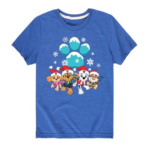Boys' - Paw Patrol - Christmas Snowy Pawprint Skye Chase Marshall Rubble Short Sleeve Graphic T-Shirt - 1 of 4