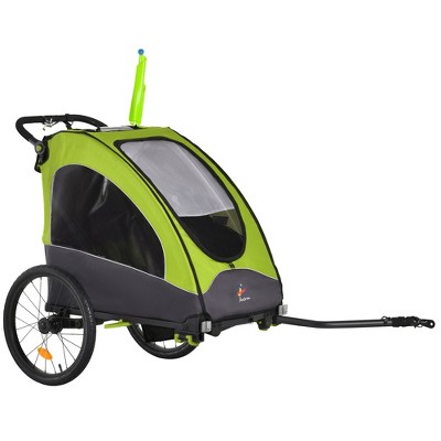 Green and Black Foldable 3-in-1 Child Bike Trailer Stroller