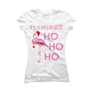 Junior's Design By Humans Flamingo HoHoHo Christmas Day X-Mas Flamingo Shirt By TomGiant T-Shirt - 1 of 3