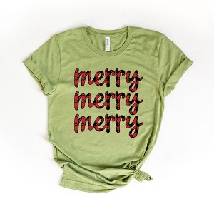 Simply Sage Market Women's Buffalo Plaid Merry Stacked Short Sleeve Graphic Tee - 1 of 3