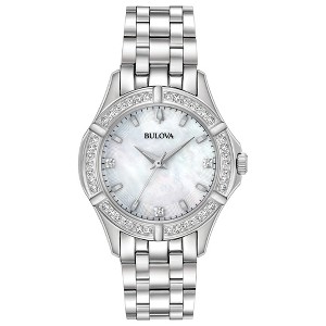 Bulova Ladies' Classic Stainless Steel 3-Hand Quartz Watch, Diamond Dial and Bezel with White Mother-of-Pearl Dial - 1 of 4