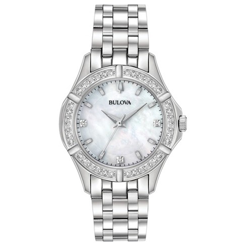 Bulova Ladies' Classic Stainless Steel 3-hand Quartz Watch, Diamond ...