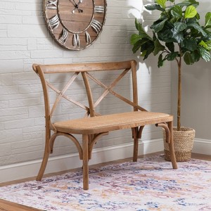 Linon 48" Helia Rattan Seat Bench Rustic Antique Brown - 1 of 4