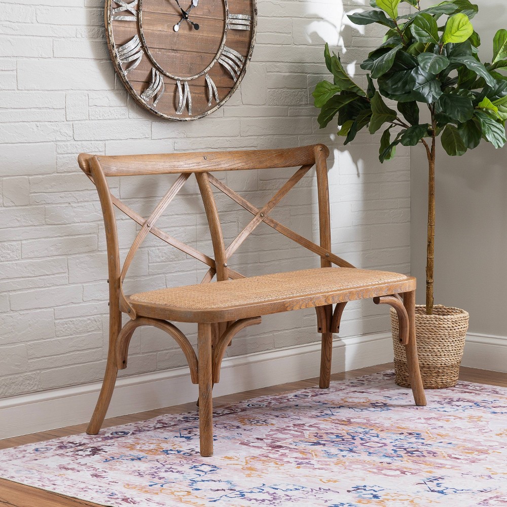 Linon 48" Helia Rattan Seat Bench Rustic Antique Brown