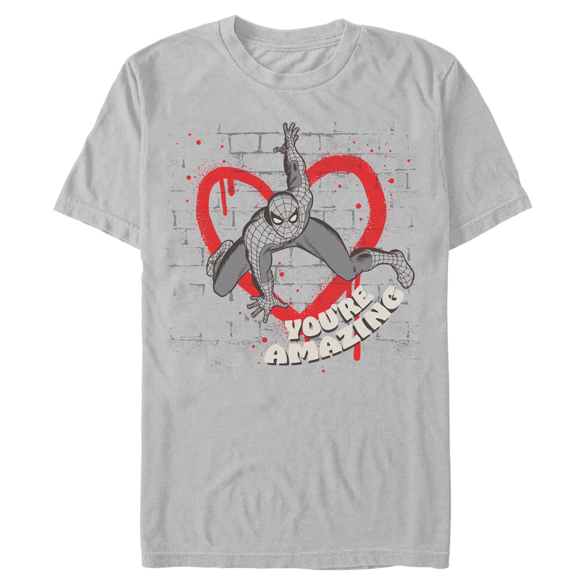 Mens Marvel: Spider-Man You Are Amazing Love Graffiti T Shirt - Ice Grey - Small