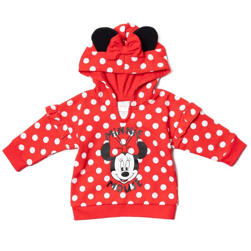 Disney Minnie Mouse Baby Girls Fleece Pullover Hoodie Bodysuit and Pants 3 Piece Outfit Set Newborn to Infant, 4 of 9