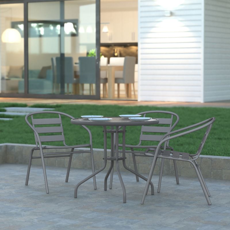 Emma and Oliver Metal Dining Chair with Triple Slatted Back and Armrests for Indoor and Outdoor Use, 5 of 12