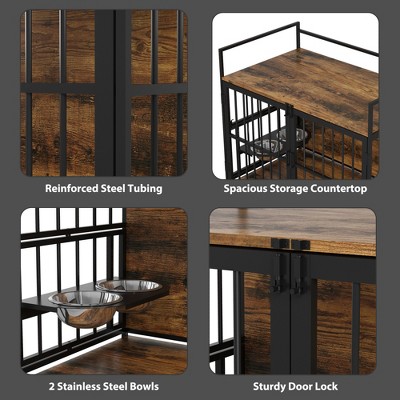 Large Rustic Brown Wood and Metal Dog Crate Table