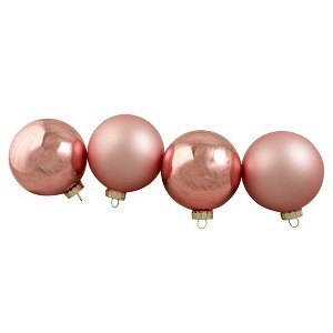 Northlight 4ct Pink 2-Finish Glass Christmas Ball Ornaments 4" (100mm) - 1 of 4