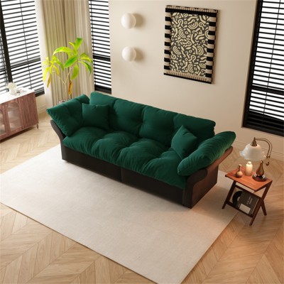 SKRAN 74.8 Queen Pull Out Sofa Bed, 3 in 1 Convertible Sleeper Couch, Velvet Loveseat with Cushions and  2 Pillows for Living Room