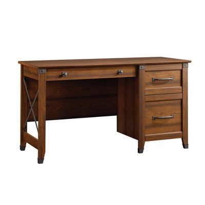 Sauder Carson Forge Pedestal Desk – Rustic Cedar Finish, 3 Drawers, File Storage, 53" Wide
