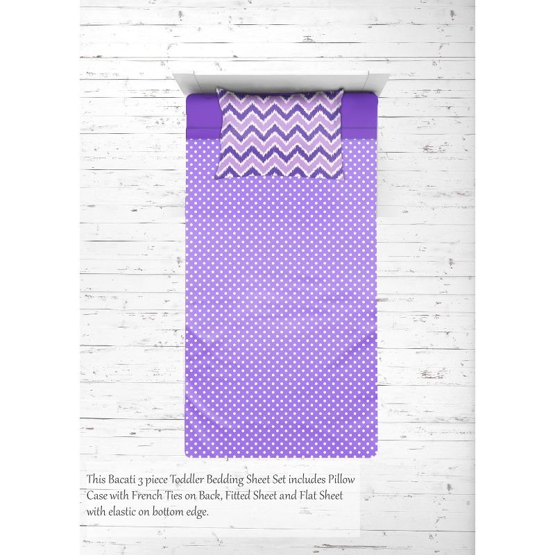 Bacati - MixNMatch Purple Chevron Dots 3 pc Toddler Sheet Set, 5 of 8