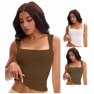 INSPIRE CHIC Women's 3 Pcs Square Neck Plain Back Sleeveless Tank Tops Basic Fitted Camisoles - 1 of 4