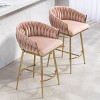 Modern 26'' Counter Height Bar Stools Set of 2,Velvet Upholstered Kitchen Island Counter Bar Stool with Hand-wave Curved Back-Cuddlewood - 3 of 4