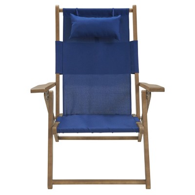 Blue Eucalyptus Wood Folding Camping Chair with Arms