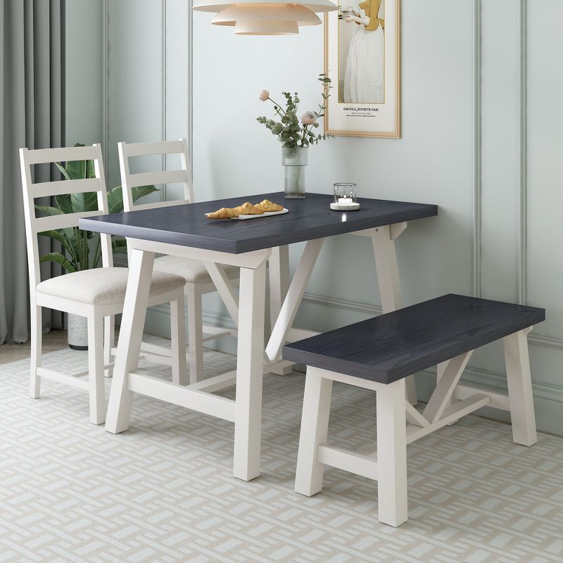 4-Piece Farmhouse Dining Table Set, Solid Wood Kitchen Table Set with Bench for Small Places - ModernLuxe, 1 of 13