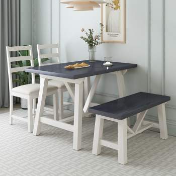 4-Piece Farmhouse Dining Table Set, Solid Wood Kitchen Table Set with Bench for Small Places - ModernLuxe