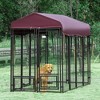 PawHut Outdoor Dog Kennel with Rotating Bowl Holders, Dog Playpen Fence with Waterproof Cover, 8' x 4' x 6', Red - 3 of 4