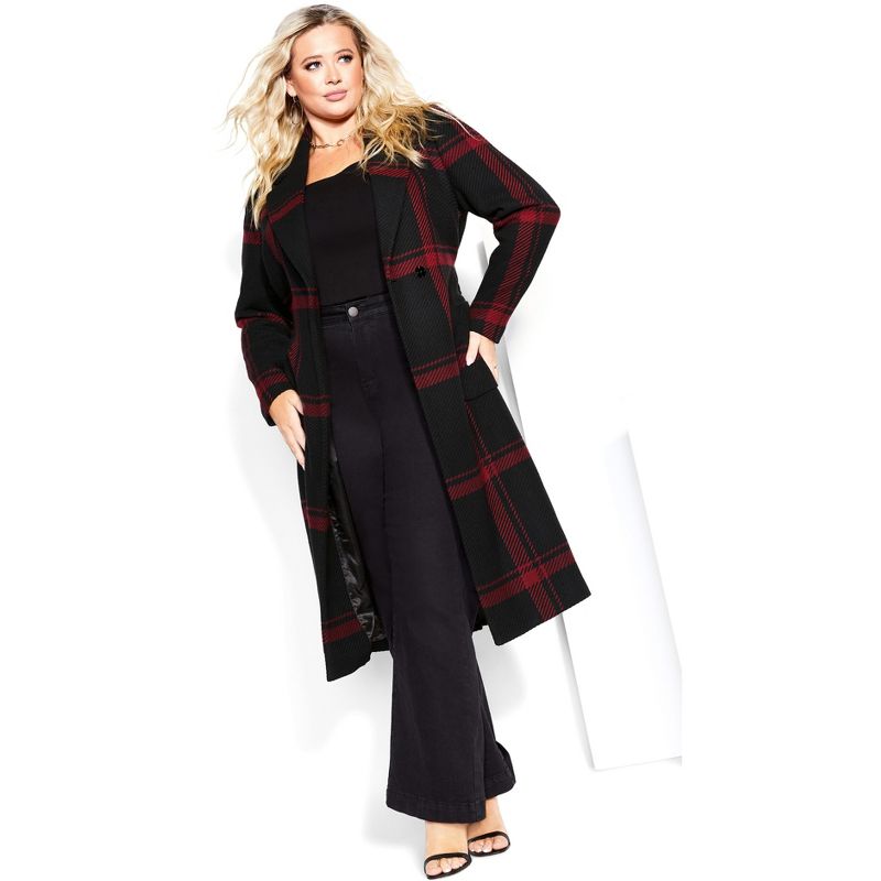 Women's Plus Size Checkmate Coat - ruby | CITY CHIC, 2 of 7