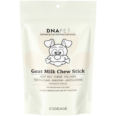 DNA PET Goat Milk Chew Medium Sticks for Dogs Up To 55 Lbs, Cheese Probiotic Treats, 3-Count - 7.5 oz