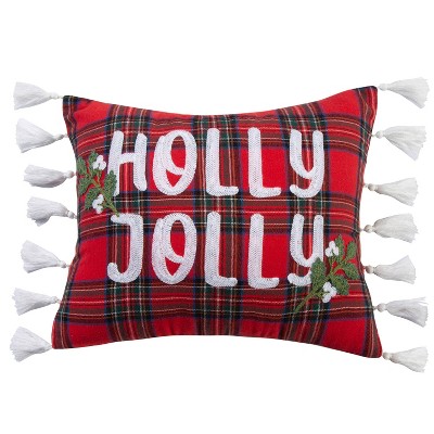 Tassel Thatch Home Spencer Plaid Holly Jolly Decorative Throw Pillow