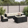 vidaXL 9 Piece Patio Lounge Set - Black PE Rattan, Cushions, Tempered Glass Table, Modular Design for Garden, Patio, Deck, 24.8"x24.8"x22.6" - 2 of 4