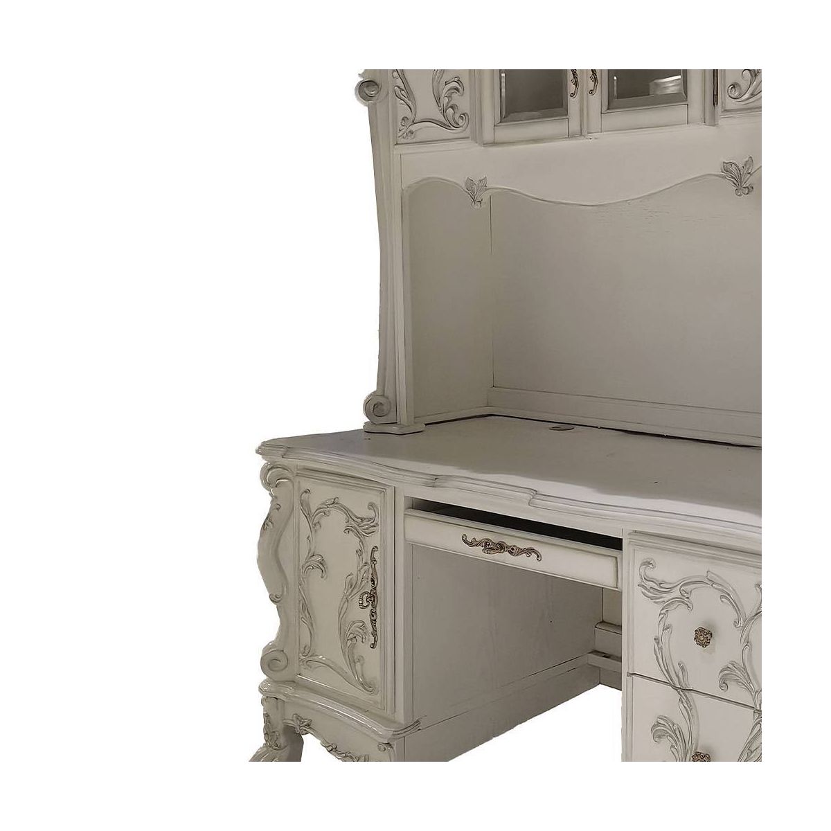 88" Dresden Desks Bone White Finish - Acme Furniture: Claw Feet, Decorative Moldings, Storage Hutch - thumbnail 3